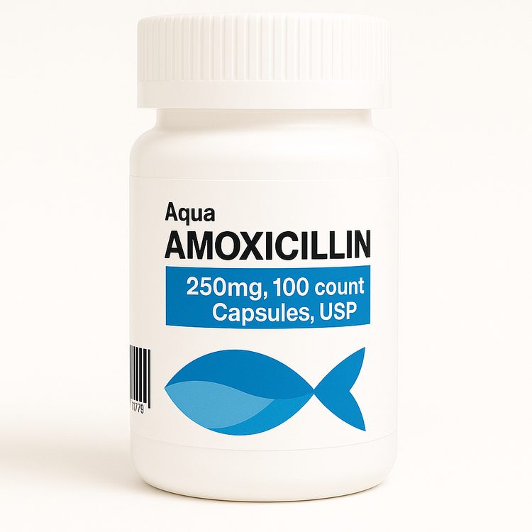 Aqua Mox (Amoxicillin) 250 mg 100 Capsules Fish Antibiotics