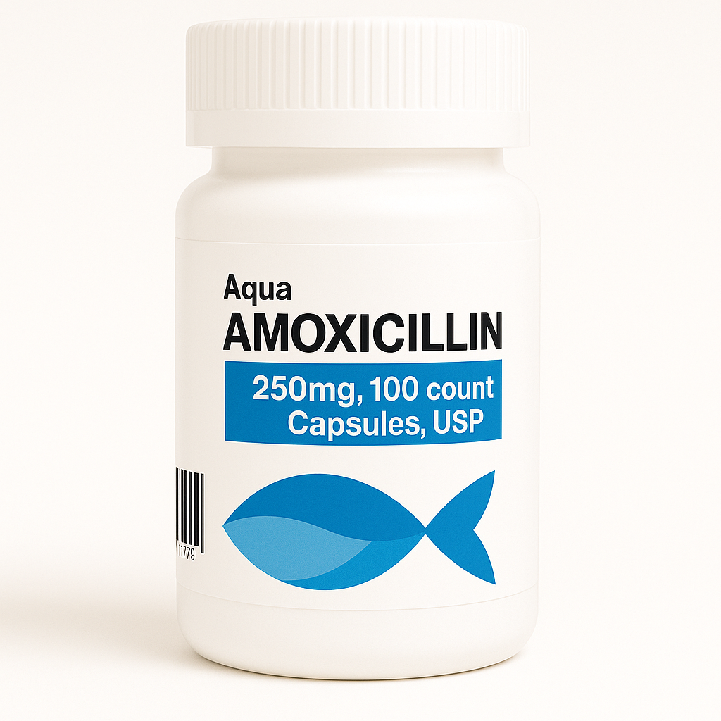 Aqua Mox (Amoxicillin) 250 mg 100 Capsules Fish Antibiotics