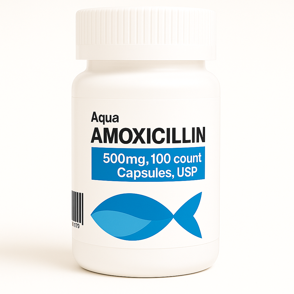Aqua Mox (Amoxicillin) 500 mg 100 Capsules Fish Antibiotics